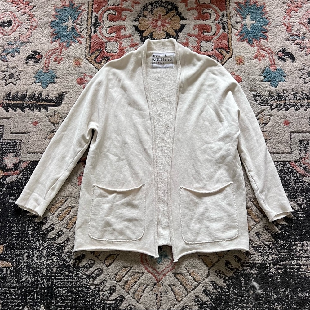 Frank & Eileen Cream Open-Front Beach Cardigan Sweater